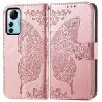 For ZTE Blade V41 Smart Butterfly Love Flower Embossed Leather Phone Case(Rose Gold)