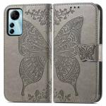 For ZTE Blade V41 Smart Butterfly Love Flower Embossed Leather Phone Case(Gray)