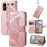 For ZTE  Blade A54 Butterfly Love Flower Embossed Leather Phone Case(Rose Gold)