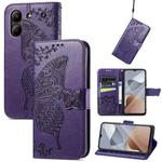 For ZTE  Blade A54 Butterfly Love Flower Embossed Leather Phone Case(Dark Purple)