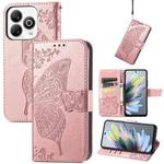 For ZTE Blade A75 4G Butterfly Love Flower Embossed Leather Phone Case(Rose Gold)