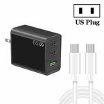 GaN PD65W Type-C x 2 + USB3.0 Charger with Type-C to Type-C Data Cable ,US Plug(Black)