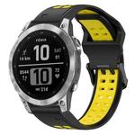 For Garmin Fenix 7 22mm Two-Color Reverse Buckle Silicone Watch Band(Black+Yellow)