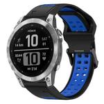 For Garmin Fenix 7 22mm Two-Color Reverse Buckle Silicone Watch Band(Black+Blue)
