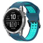 For Garmin Fenix 7 22mm Two-Color Reverse Buckle Silicone Watch Band(Blue+Teal)