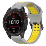 For Garmin Fenix 7 Solar 22mm Two-Color Reverse Buckle Silicone Watch Band(Grey+Yellow)