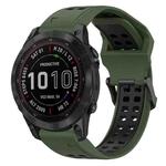 For Garmin Fenix 7 Sapphire Solar 22mm Two-Color Reverse Buckle Silicone Watch Band(Army Green+Black)