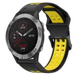 For Garmin Fenix 6 22mm Two-Color Reverse Buckle Silicone Watch Band(Black+Yellow)