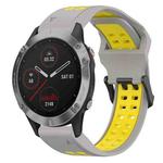 For Garmin Fenix 6 22mm Two-Color Reverse Buckle Silicone Watch Band(Grey+Yellow)