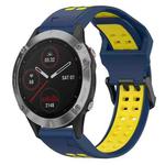 For Garmin Fenix 6 22mm Two-Color Reverse Buckle Silicone Watch Band(Blue+Yellow)