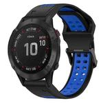 For Garmin Fenix 6 Pro 22mm Two-Color Reverse Buckle Silicone Watch Band(Black+Blue)