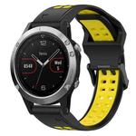 For Garmin Fenix 5 22mm Two-Color Reverse Buckle Silicone Watch Band(Black+Yellow)