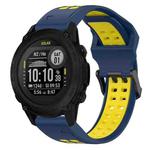 For Garmin Descent G1 22mm Two-Color Reverse Buckle Silicone Watch Band(Blue+Yellow)