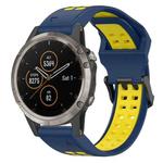 For Garmin Fenix 5 Plus 22mm Two-Color Reverse Buckle Silicone Watch Band(Blue+Yellow)