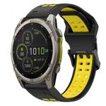 For Garmin Fenix 8 MIP 47mm Two Color Reverse Buckle 22mm Silicone Watch Band(Black+Yellow)