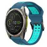 For Garmin Fenix 8 MIP 47mm Two Color Reverse Buckle 22mm Silicone Watch Band(Blue+Teal)