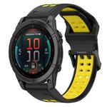 For Garmin Fenix E 47mm Two Color Reverse Buckle 22mm Silicone Watch Band(Black+Yellow)