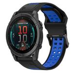 For Garmin Fenix E 47mm Two Color Reverse Buckle 22mm Silicone Watch Band(Black+Blue)