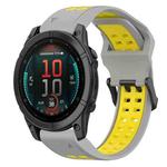 For Garmin Fenix E 47mm Two Color Reverse Buckle 22mm Silicone Watch Band(Grey+Yellow)