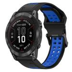 For Garmin Fenix 7X Pro 51mm 26mm Two-Color Reverse Buckle Silicone Watch Band(Black+Blue)