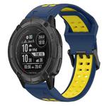 For Garmin Instinct 2X Solar 26mm Two-Color Reverse Buckle Silicone Watch Band(Blue+Yellow)