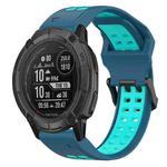 For Garmin Instinct 2X Solar 26mm Two-Color Reverse Buckle Silicone Watch Band(Blue+Teal)