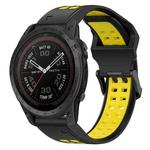 For Garmin Tactix 7 Pro 26mm Two-Color Reverse Buckle Silicone Watch Band(Black+Yellow)