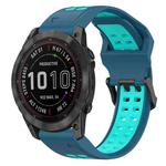 For Garmin Fenix 7X 26mm Two-Color Reverse Buckle Silicone Watch Band(Blue+Teal)