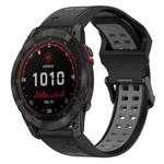 For Garmin Fenix 7X Solar 26mm Two-Color Reverse Buckle Silicone Watch Band(Black+Grey)