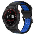 For Garmin Fenix 7X Solar 26mm Two-Color Reverse Buckle Silicone Watch Band(Black+Blue)