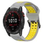 For Garmin Fenix 7X Solar 26mm Two-Color Reverse Buckle Silicone Watch Band(Grey+Yellow)
