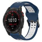 For Garmin Fenix 7X Solar 26mm Two-Color Reverse Buckle Silicone Watch Band(Blue+White)