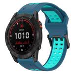 For Garmin Fenix 7X Solar 26mm Two-Color Reverse Buckle Silicone Watch Band(Blue+Teal)