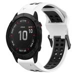 For Garmin Fenix 6X 26mm Two-Color Reverse Buckle Silicone Watch Band(White+Black)