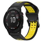 For Garmin Fenix 6X Pro 26mm Two-Color Reverse Buckle Silicone Watch Band(Black+Yellow)