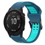 For Garmin Fenix 6X Pro 26mm Two-Color Reverse Buckle Silicone Watch Band(Blue+Teal)