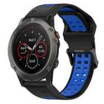 For Garmin Fenix 5X 26mm Two-Color Reverse Buckle Silicone Watch Band(Black+Blue)
