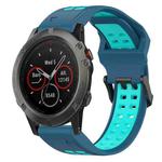 For Garmin Fenix 5X 26mm Two-Color Reverse Buckle Silicone Watch Band(Blue+Teal)