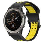 For Garmin Fenix 5X Plus 26mm Two-Color Reverse Buckle Silicone Watch Band(Black+Yellow)