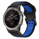 For Garmin Fenix 5X Plus 26mm Two-Color Reverse Buckle Silicone Watch Band(Black+Blue)