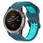 For Garmin Fenix 5X Plus 26mm Two-Color Reverse Buckle Silicone Watch Band(Blue+Teal)