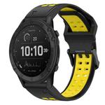 For Garmin Tactix Delta 26mm Two-Color Reverse Buckle Silicone Watch Band(Black+Yellow)