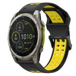 For Garmin Fenix 8 MIP 51mm Two Color Reverse Buckle 26mm Silicone Watch Band(Black+Yellow)