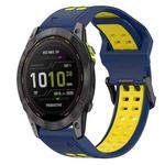 For Garmin Enduro 3 Two Color Reverse Buckle 26mm Silicone Watch Band(Blue+Yellow)