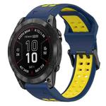 For Garmin Fenix 7S Pro 42mm 20mm Two-Color Reverse Buckle Silicone Watch Band(Blue+Yellow)