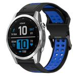 For Garmin Fenix 7S 20mm Two-Color Reverse Buckle Silicone Watch Band(Black+Blue)