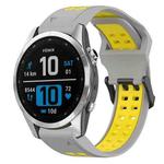 For Garmin Fenix 7S 20mm Two-Color Reverse Buckle Silicone Watch Band(Grey+Yellow)