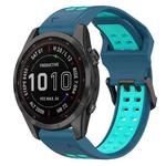 For Garmin Fenix 7S Sapphire Solar 20mm Two-Color Reverse Buckle Silicone Watch Band(Blue+Teal)