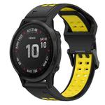 For Garmin Fenix 6S Pro 20mm Two-Color Reverse Buckle Silicone Watch Band(Black+Yellow)