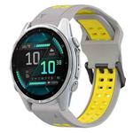 For Garmin Fenix 8 AMOLED 43mm Two Color Reverse Buckle 20mm Silicone Watch Band(Grey+Yellow)